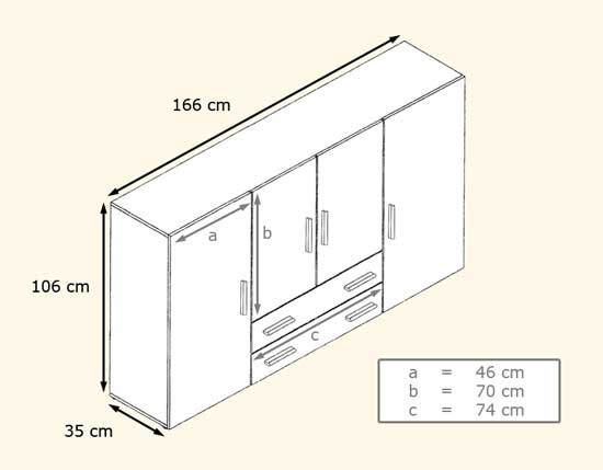 Dimensions détaillées du buffet design